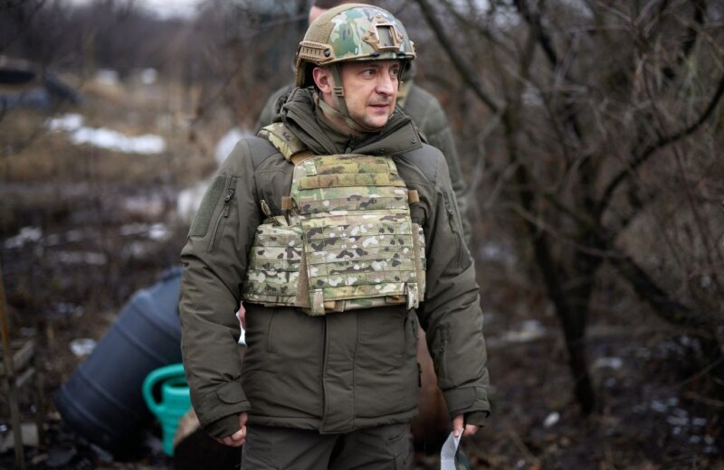 Ukrainian President Volodymyr Zelensky, visiting the frontline with Russian-backed separatists in Donetsk region, Ukraine.